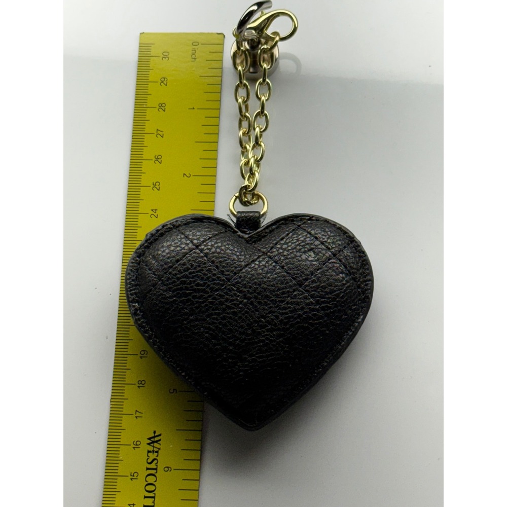 Black Quilted Heart Keychain Gold Tone Bag Charm Lobster Clasp Accessory